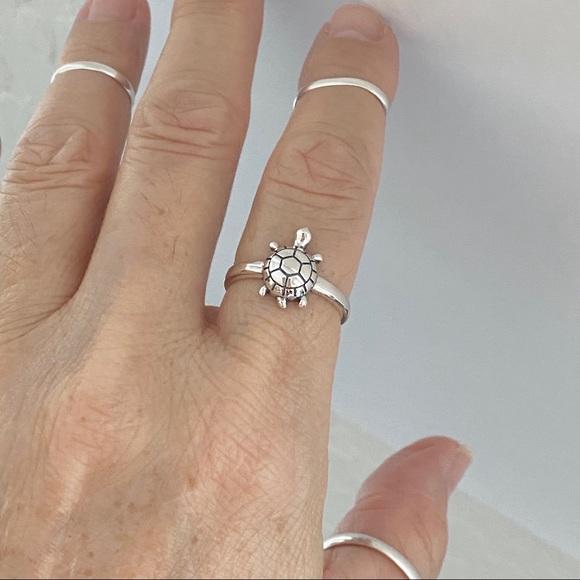 Sterling Silver Sea Turtle Ring, Silver Rings, Animal Ring, Beach, Ocean - Picture 3 of 12